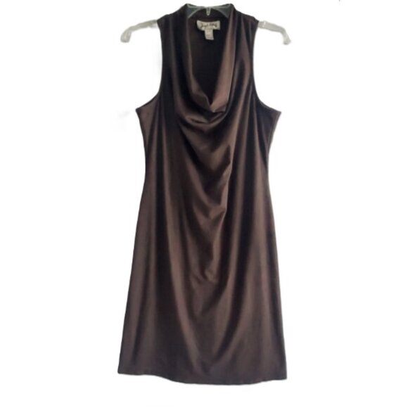 Brown Faux Suede Mini Dress Cowl Neck Fringe Trim Sleeveless Western Cowgirl - Picture 1 of 5